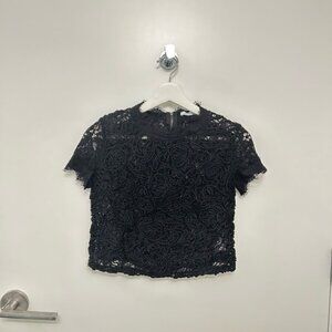 Zara black lace mock neck crop top